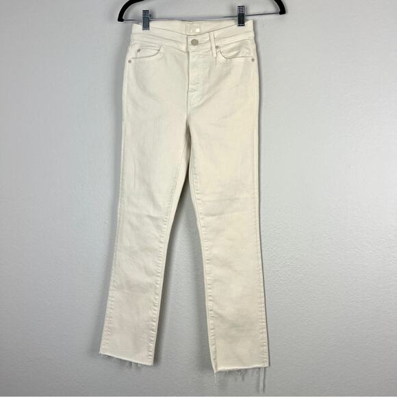 MOTHER | NEW The Rascal Crop Fray Cream Puff Beige Off White High Rise Jeans 24 - Picture 6 of 16